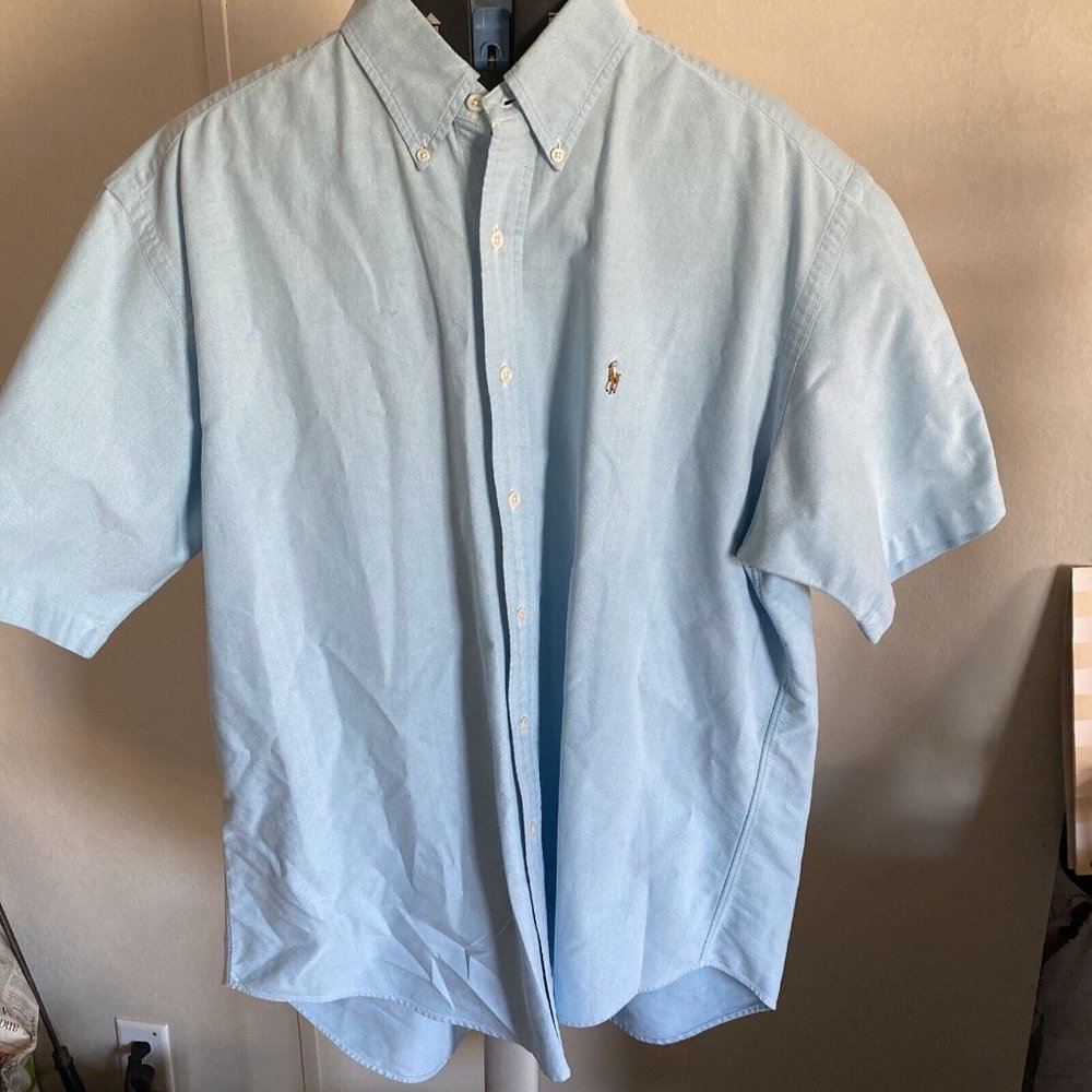 Ralph Lauren Shirt Mens 17 Blue Checks Plaid Short Sleeve Button Down Pony Logo